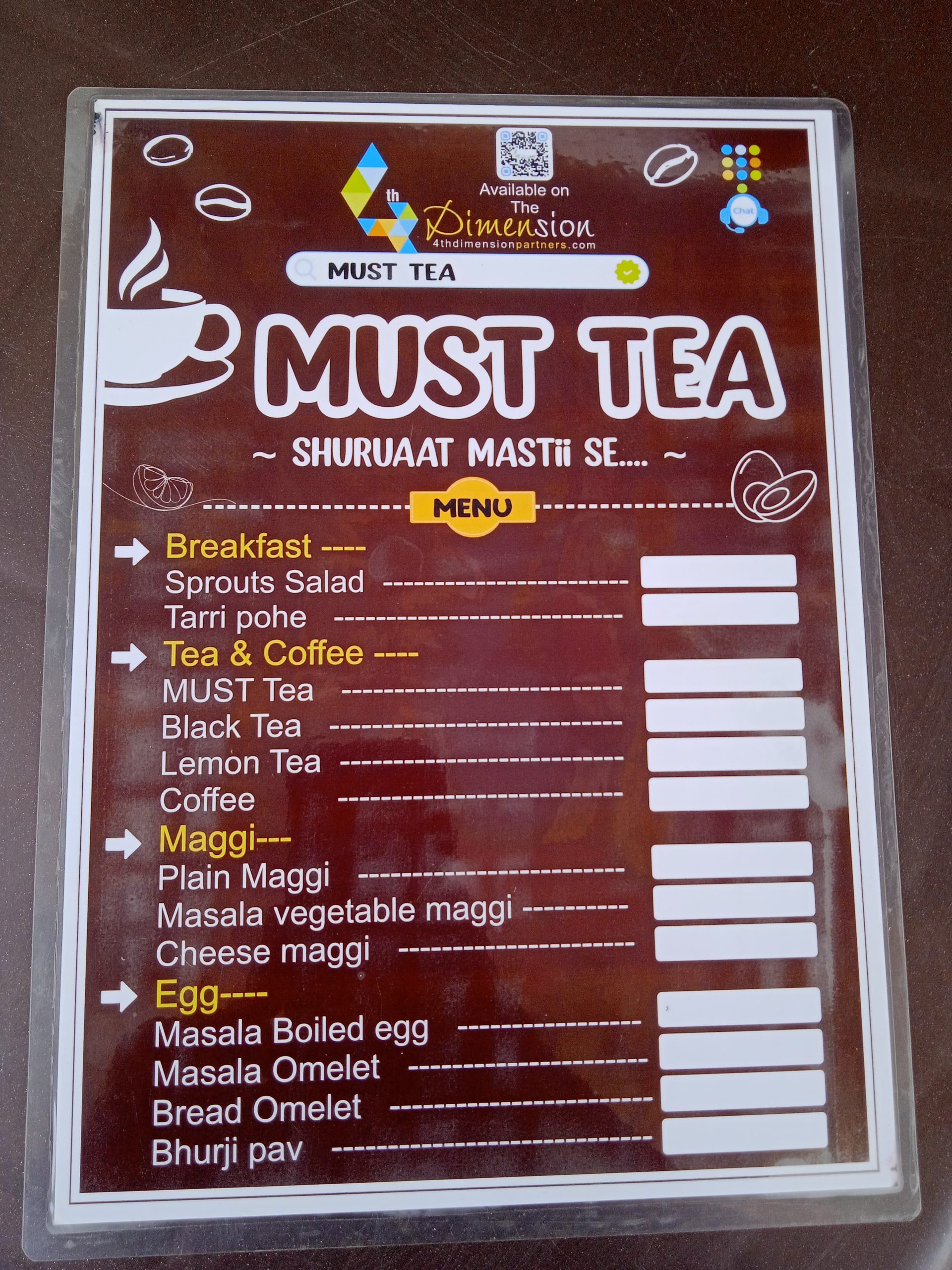 Menu Card printing press services in Opposite Tyre Junction Service Centre Hawara Peth Bhagwan Nagar Road, Nagpur Check sample for Tea Shop 1