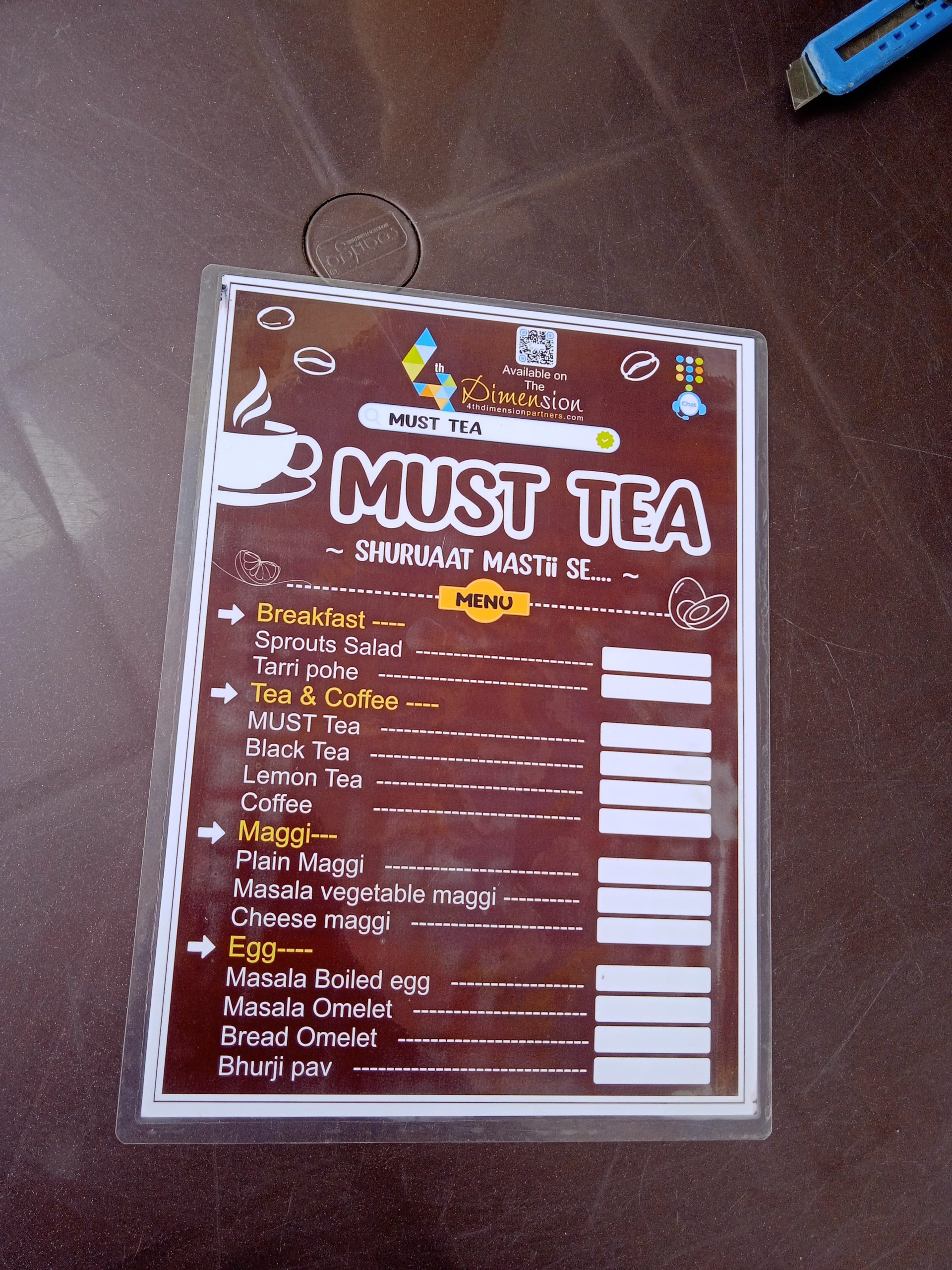 Menu Card printing press services in Opposite Tyre Junction Service Centre Hawara Peth Bhagwan Nagar Road, Nagpur Check sample for Tea Shop 2