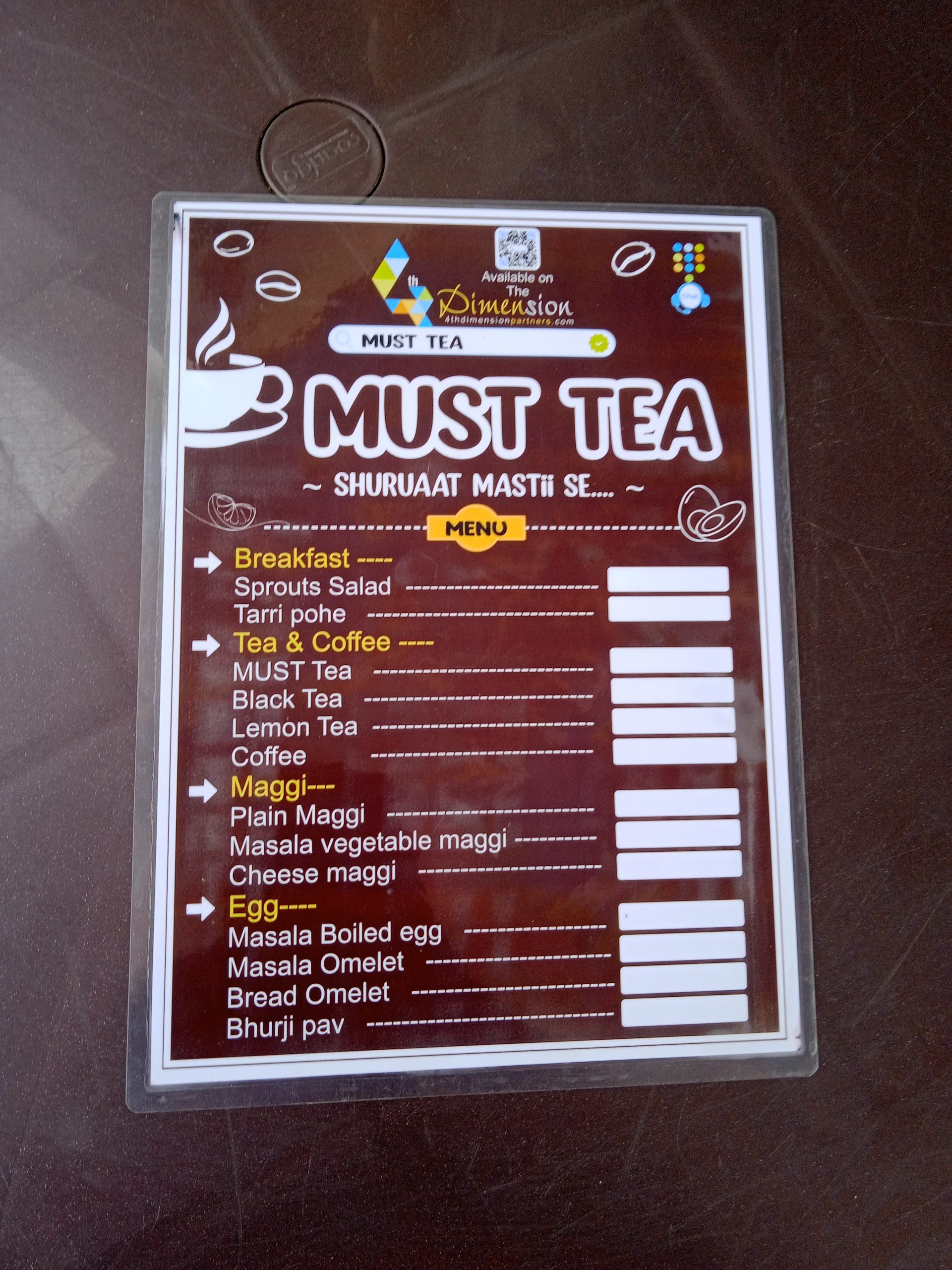 Menu Card printing press services in Opposite Tyre Junction Service Centre Hawara Peth Bhagwan Nagar Road, Nagpur Check sample for Tea Shop 3